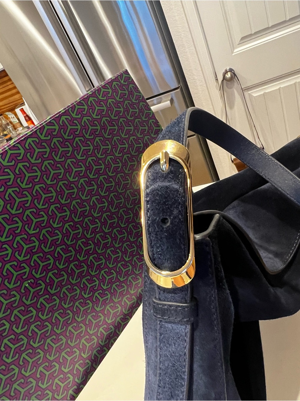 J. Crew Large Suede shoulder bag in Navy - Picture 4 of 11